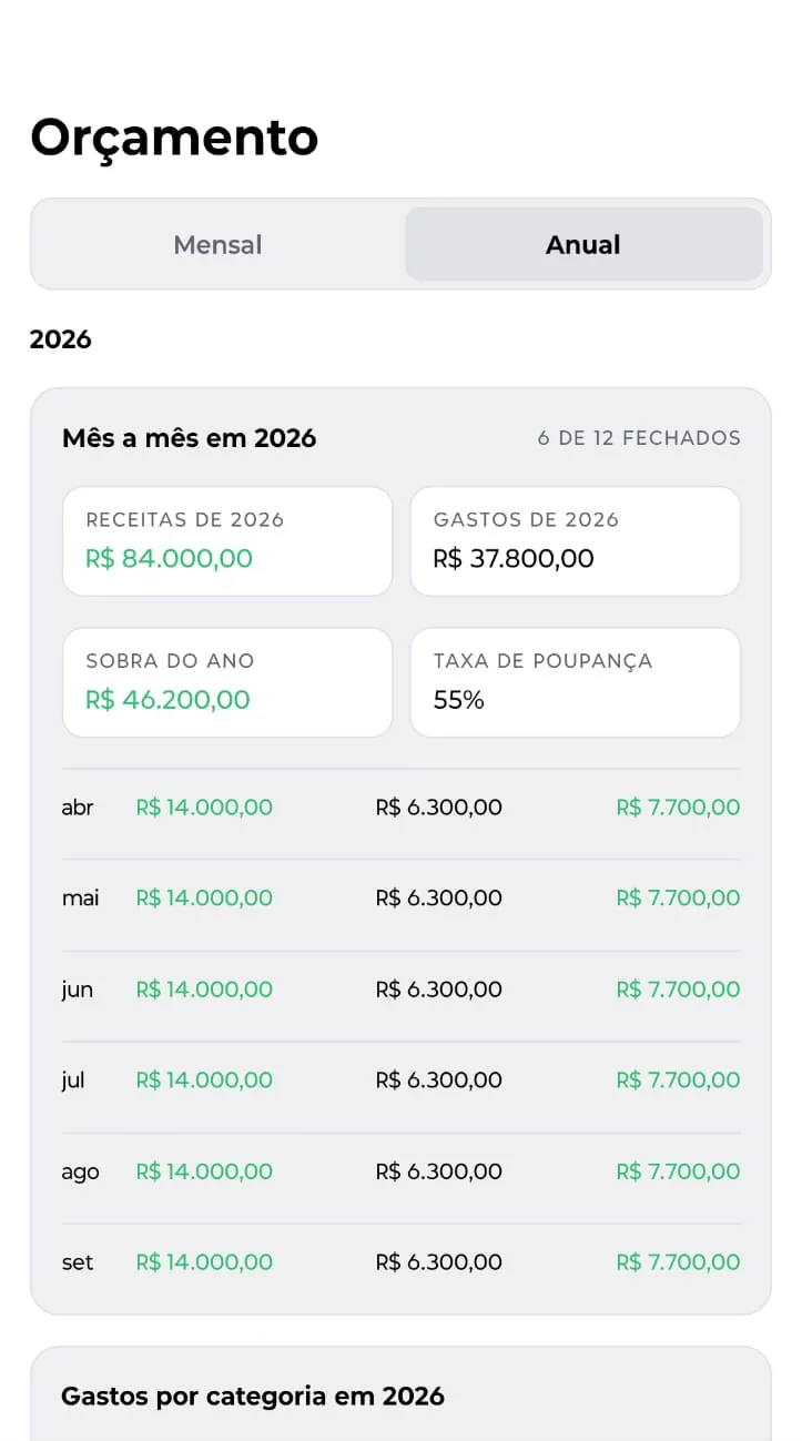 Visão anual do orçamento.