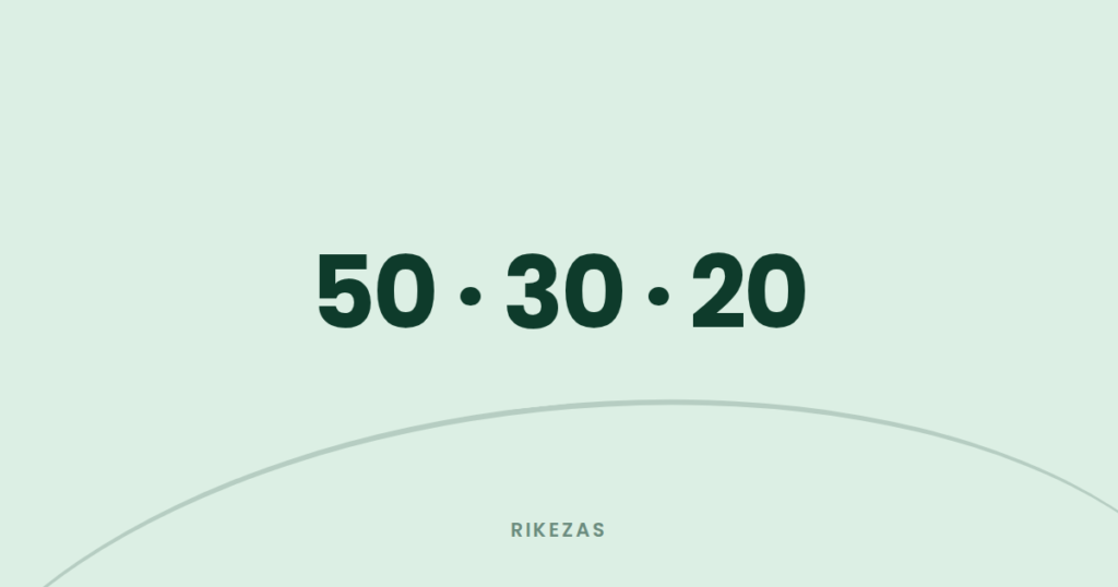 Capa com os números "50 · 30 · 20", sobre a regra 50/30/20 para dividir o salário