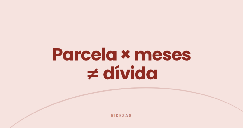 Capa com a frase "Parcela × meses ≠ dívida" sobre a diferença entre saldo devedor e total a pagar.